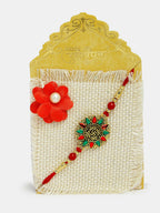 NVR Men Red & Gold-Toned Stone-Studded Rakhi With Roli Chawal | Grocsy
