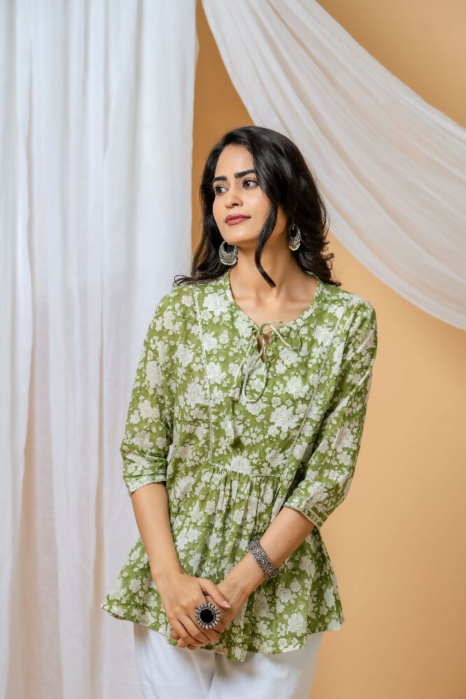 Joban Fashion Green Floral Hand Block Printed Cotton Co-Ord Set | Grocsy