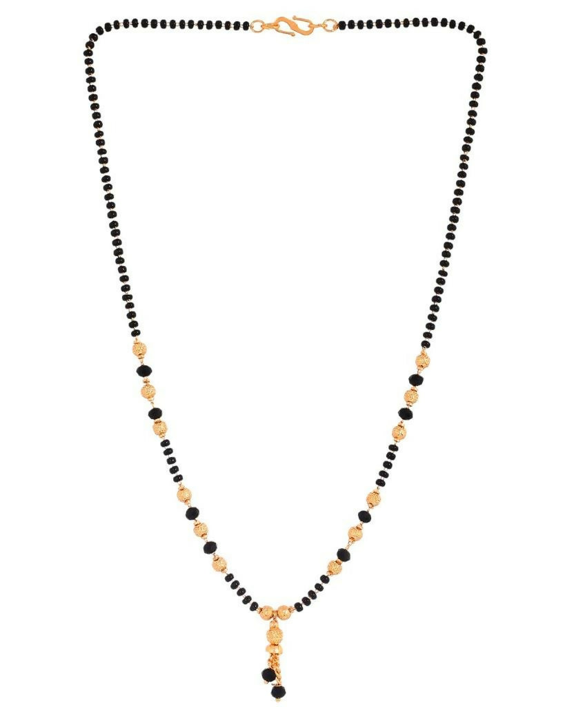 VOJ Gold-Polished Round Design Beaded Chain Mangalsutra | Grocsy