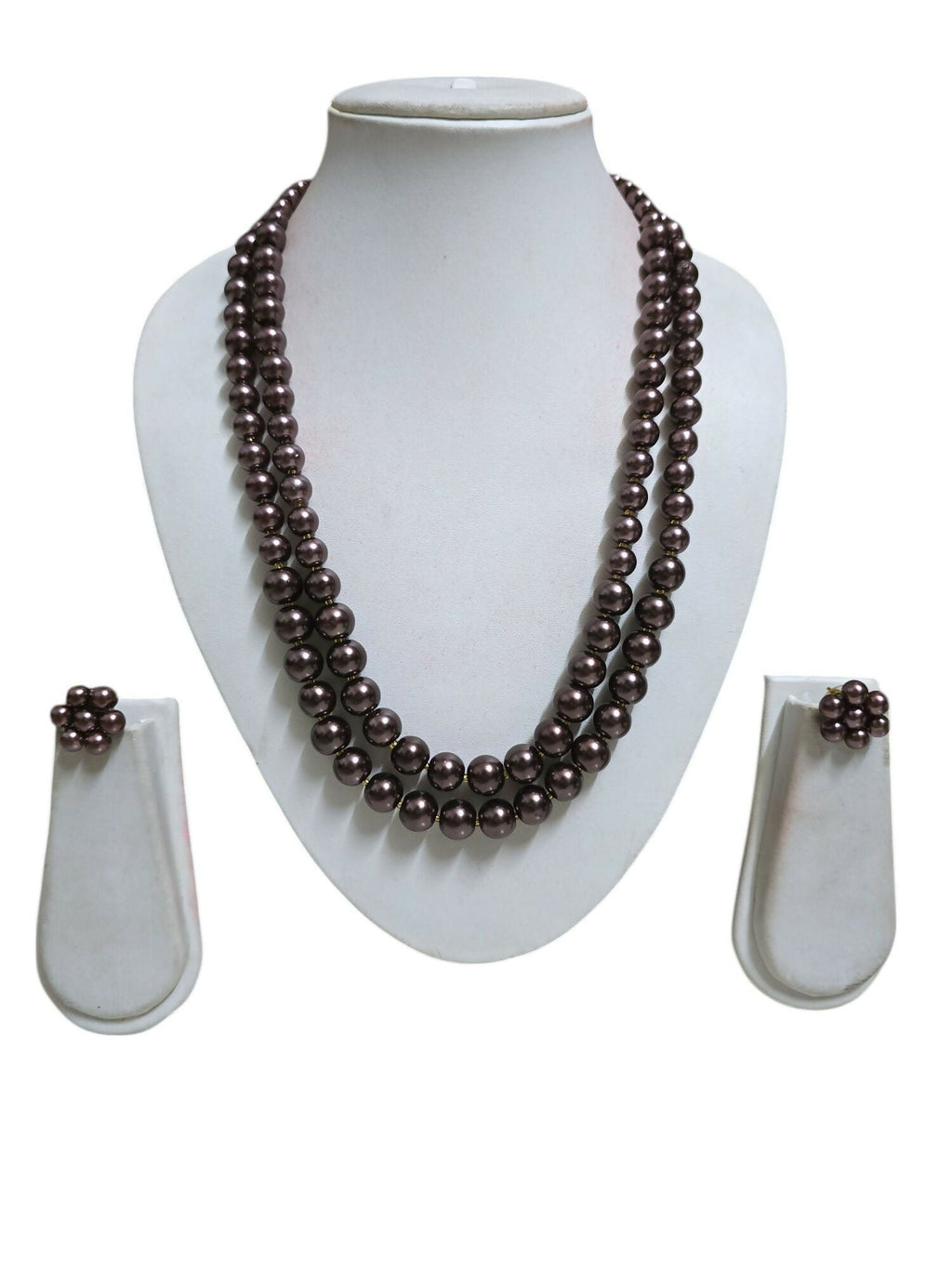 Inhanns Everyday Workwear Pearl Set (Double Layered Pearls) - Chocolate | Grocsy