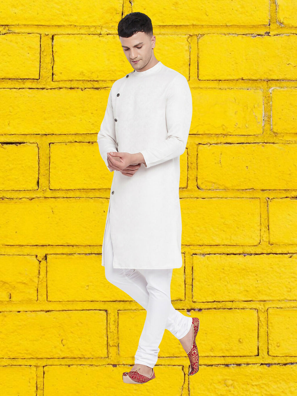 Even Apparels Men's Asymetrical White Sherwani Kurta | Grocsy