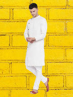 Even Apparels Men's Asymetrical White Sherwani Kurta | Grocsy