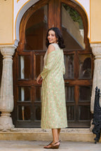 Yufta Green Printed and Embroidered Dress | Grocsy