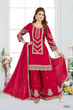 Joban Fashion Chinon Silk Red Color Kurta Set | Grocsy