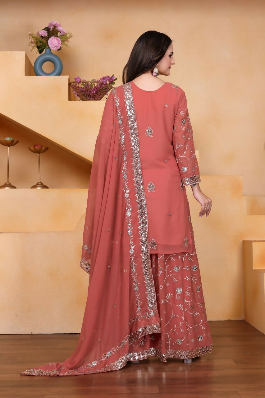 Joban Fashion Pink Georgette Embroidered Sharara Set | Grocsy