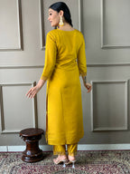 Partywear Designer Chanderi Mustard Stitched Suit With Dupatta - Tanisha | Grocsy