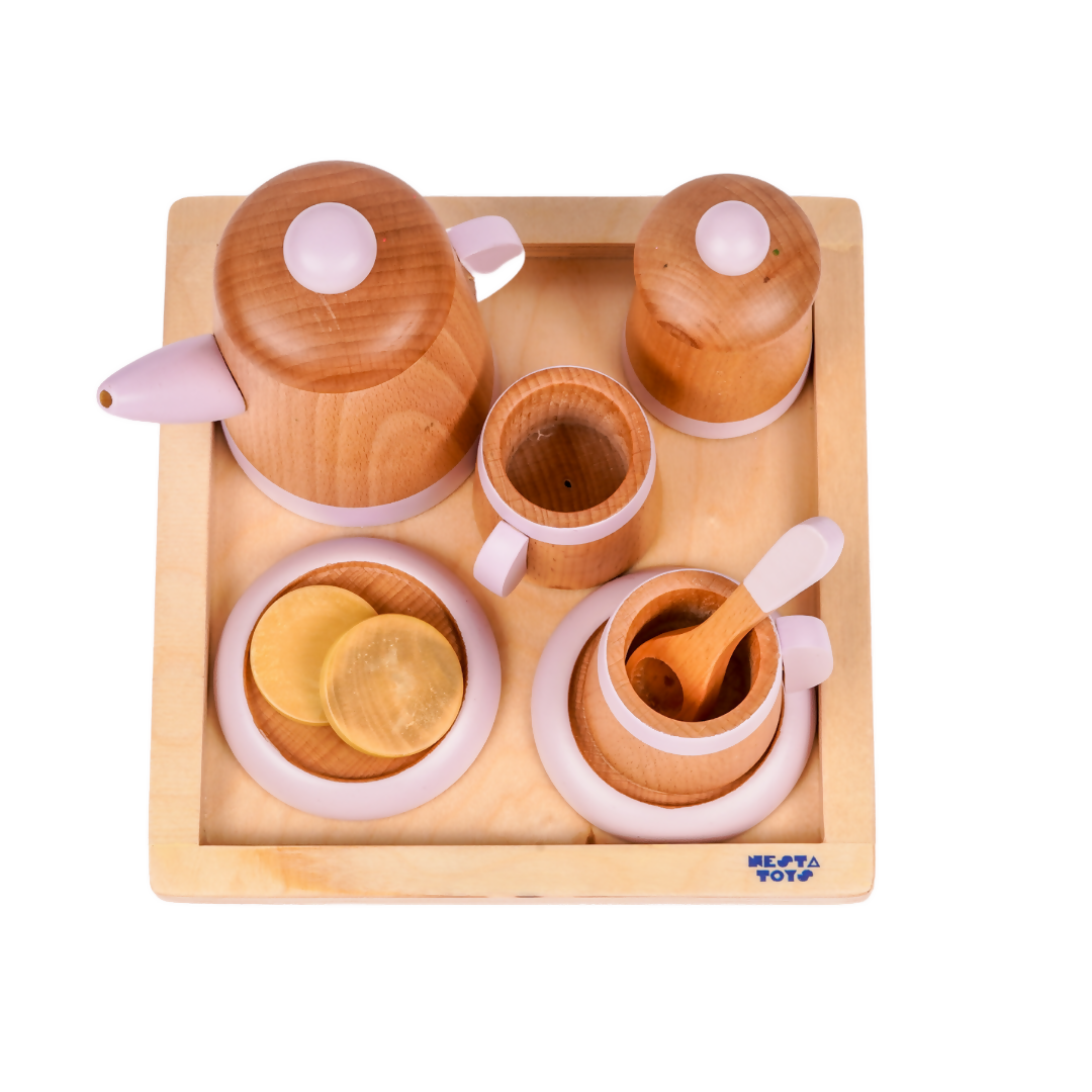 Nesta Toys Wooden Tea Set, Pretend Play Food Sets, Kitchen Toys (3+ Years) - 10 Pcs | Grocsy