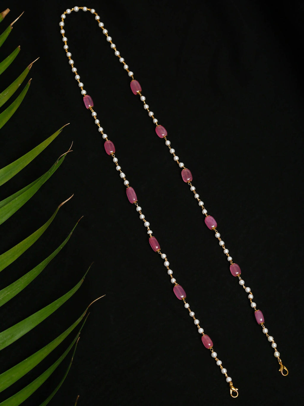 Stone And Gold-Polished Mask Chain - Ruby Raang | Grocsy
