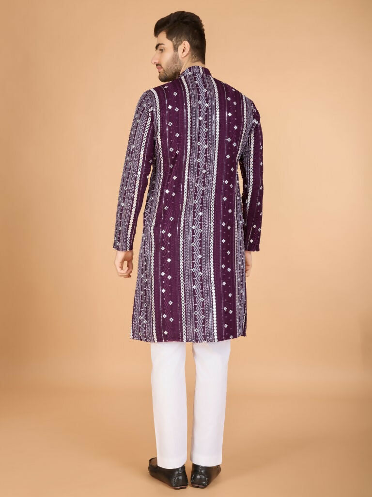 Vastranavya Purple Exclusive Festival Wear Pure Viscose Rayon Sequence & Foil Mirror Heavy Embroidered Work Kurta | Grocsy
