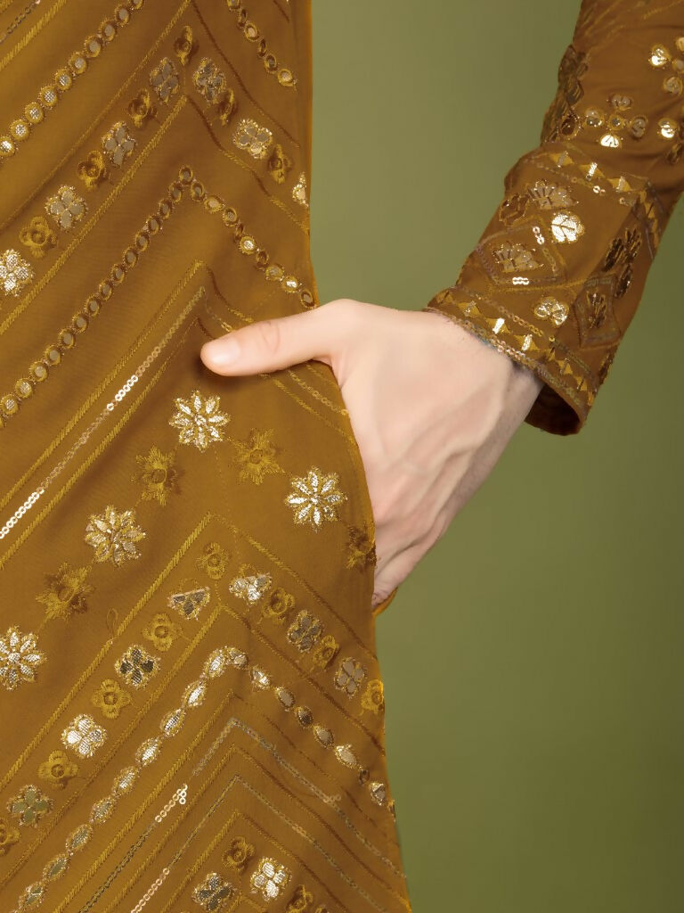 Vastranavya Yellow Exclusive Festival Wear Pure Viscose Rayon Embroidered Sequence Work Kurta | Grocsy