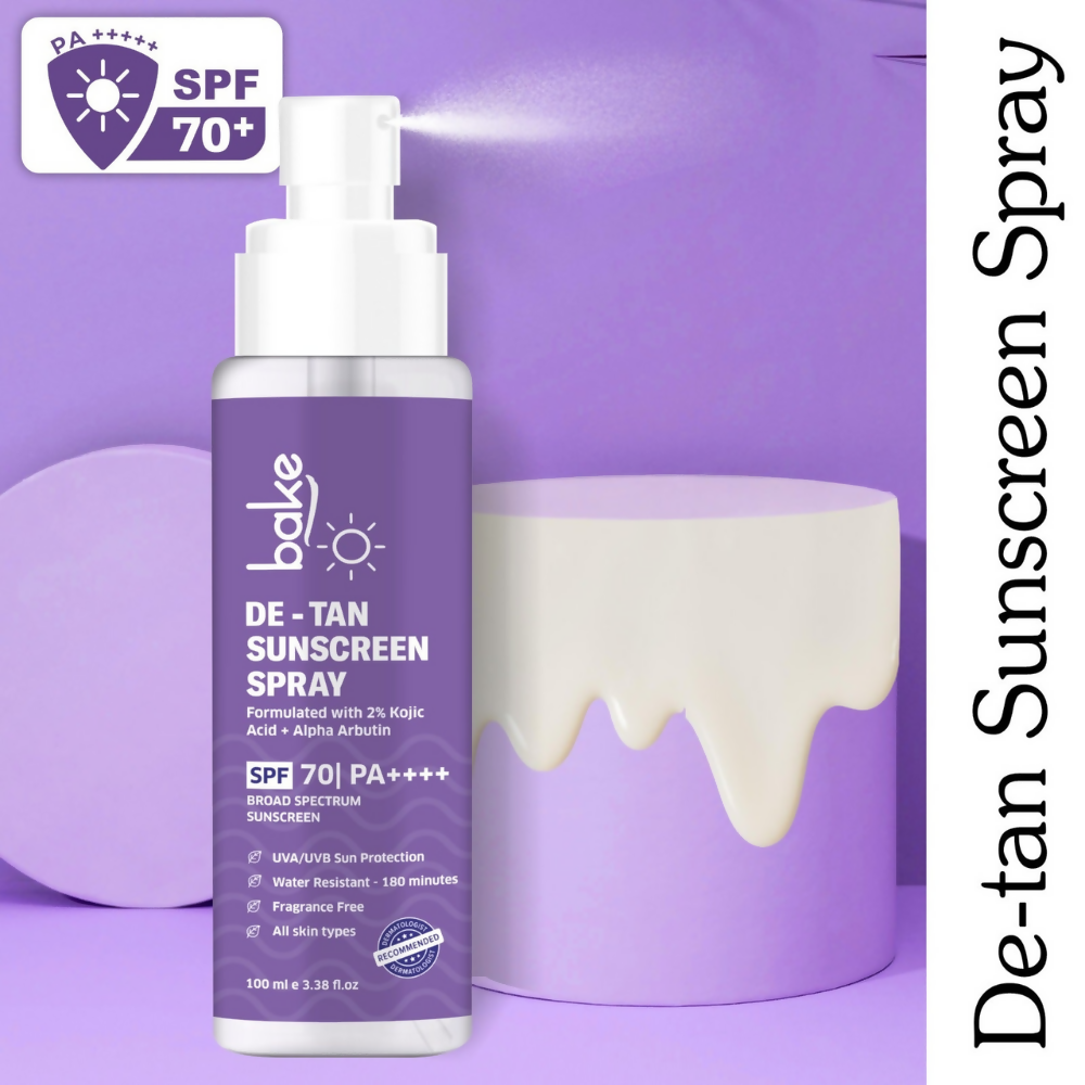 Bake De-tan Waterproof Sunscreen Spray SPF 70 PA+++ with 2% Kojic Acid | Grocsy