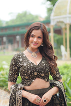 Lorenvalley Mahendi Rangoli Silk Heavy Sequins & Thread Embroidered work Lehenga Choli | Grocsy
