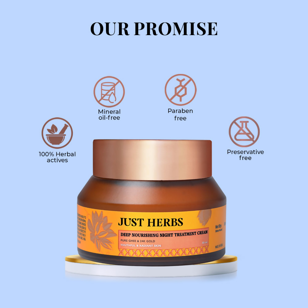 Just Herbs Pure Ghee & 24K Gold Deep Nourishing Night Treatment Cream | Grocsy
