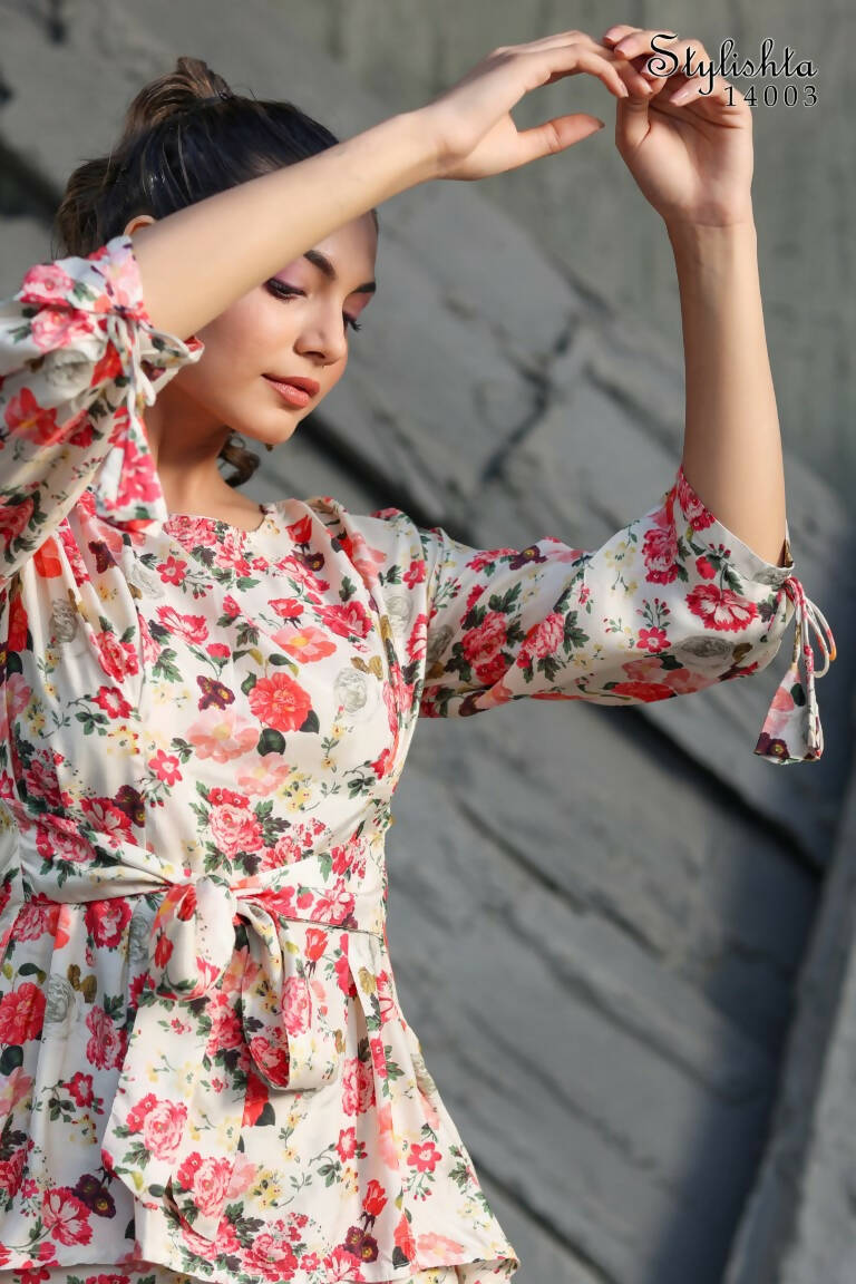Women's Partywear Designer White & Multi Muslin co-ord set - Stylishta | Grocsy