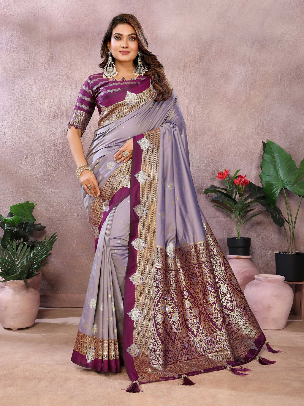 Aastha Fashion Lavender Silk Sarees Weaving Saree | Grocsy