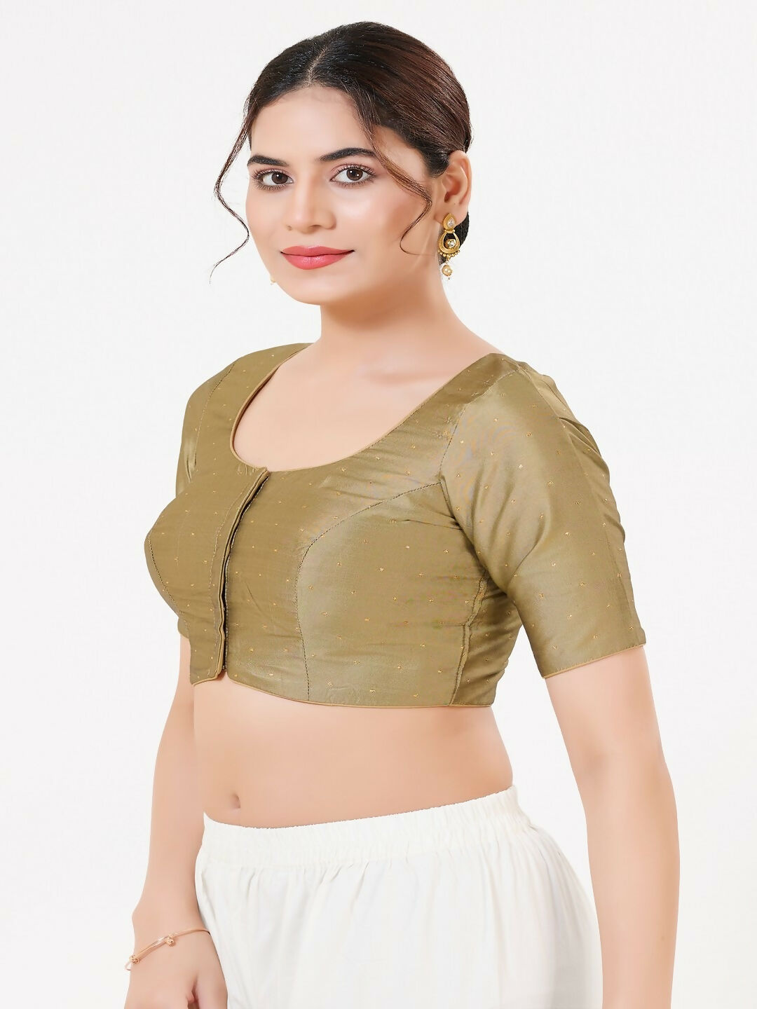 Joban Fashion Copper Taffeta Silk Elbow Sleeveless Front Open Blouse | Grocsy