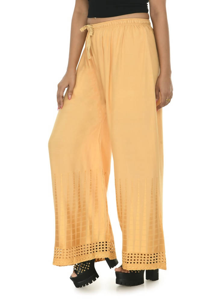 Mominos Fashion Moeza Reyon Cotton Golden Color Cut Work Palazzo | Grocsy
