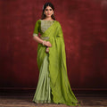 Green Crepe Silk Georgette Zari & Stone Work/ Texture Pallu Saree - Mohmanthan Kimiya | Grocsy
