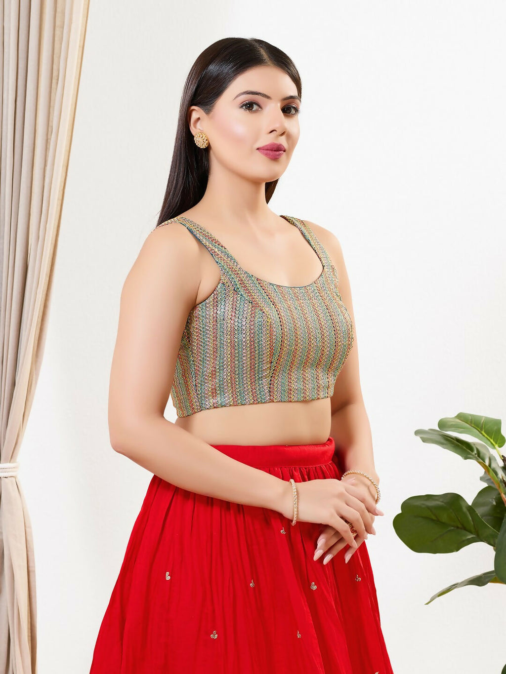Joban Fashion Cobalt Blue Silk Padded Blouse With Square Neck Sleeveless | Grocsy