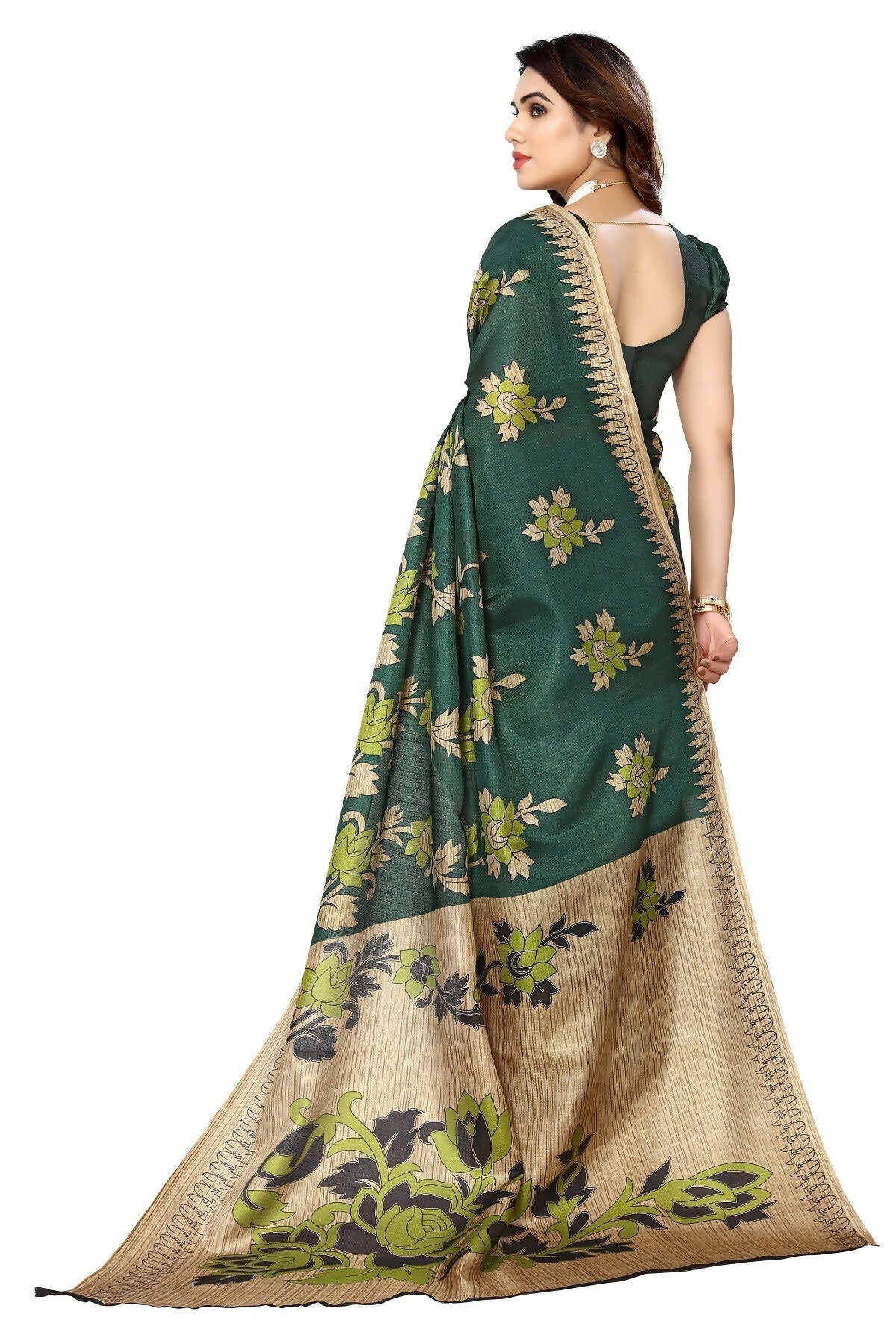 Vamika Green Printed Art Silk Saree | Grocsy