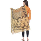 A R Silk Women's Block Print Chanderi Cotton Dark Golden Dupattas and Chunnis | Grocsy