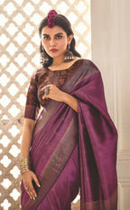 Joban Fashion Satin Silk With Zari Border Purple Colored Designer Pallu Saree | Grocsy