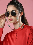 Gold-Toned Green Beaded Mask Chain - Ruby Raang | Grocsy