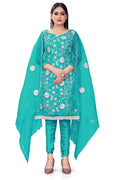 Sea Green Organza Silk Embroidered Work Unstitched Dress Material - Tanvi | Grocsy