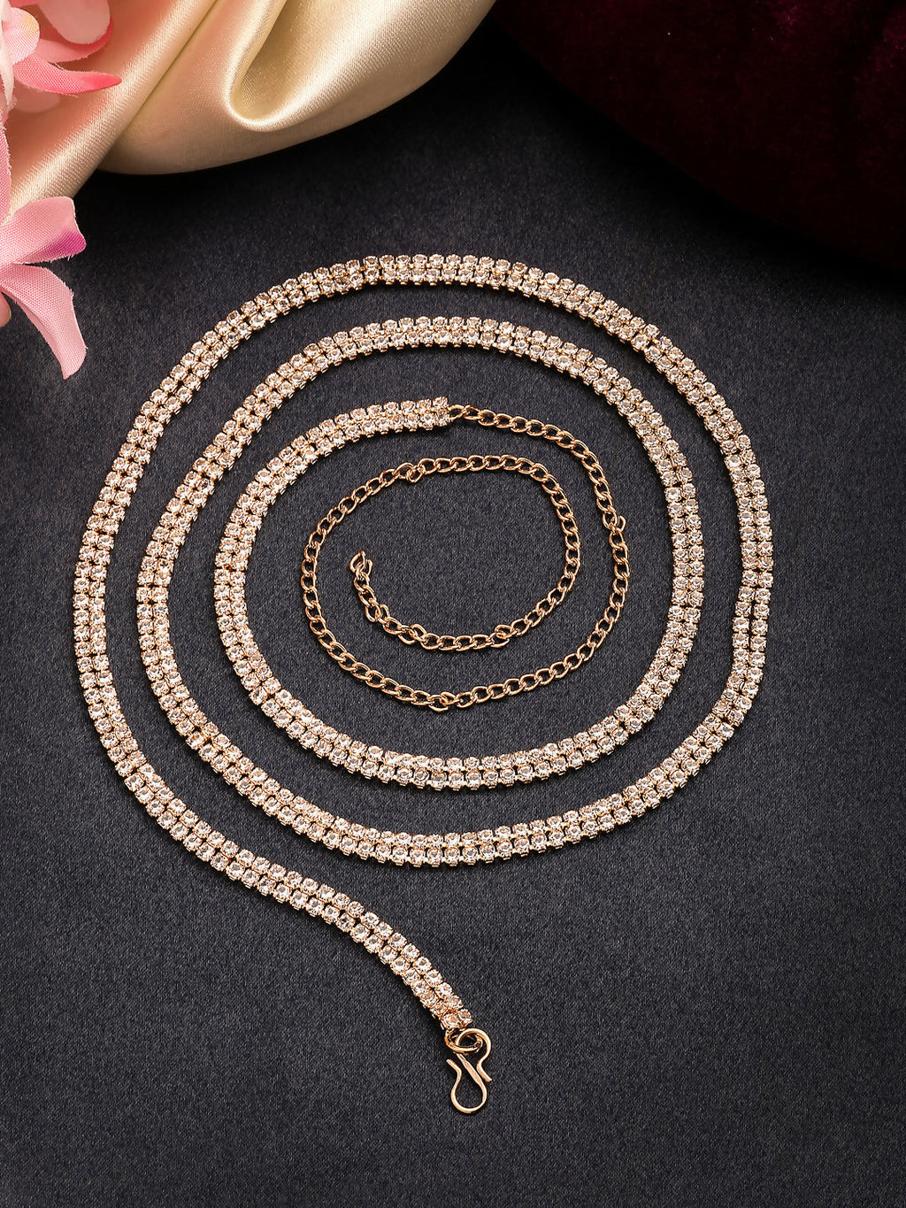 NVR Women's Gold-Polished AD-Studded Double Layered Kamarbandh Waist Chain | Grocsy