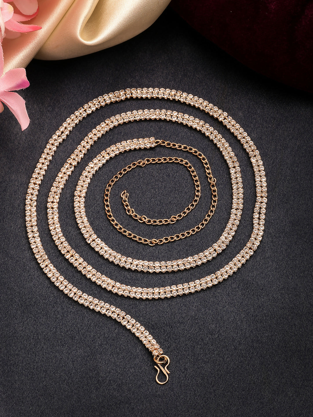 NVR Women's Gold-Polished AD-Studded Double Layered Kamarbandh Waist Chain | Grocsy