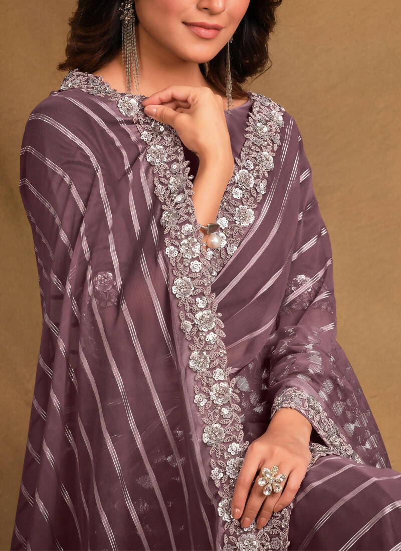 Lavender Georgette Kasab Designer Saree with Unstitched Blouse - Norita Mahitha | Grocsy