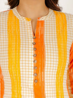 Aramya Yellow Soft Cotton Checkered Straight Kurta for Women | Grocsy