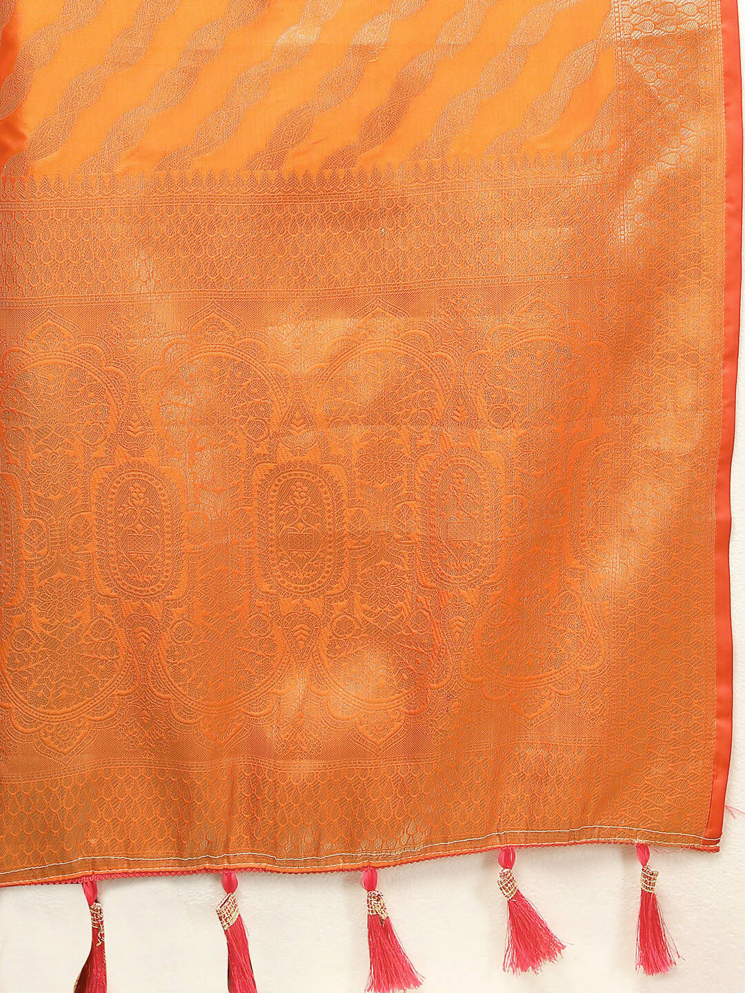 Lorenvalley Fashion Orange Soft Silk Woven Design with Zari Weaving Leheriya Design Saree | Grocsy
