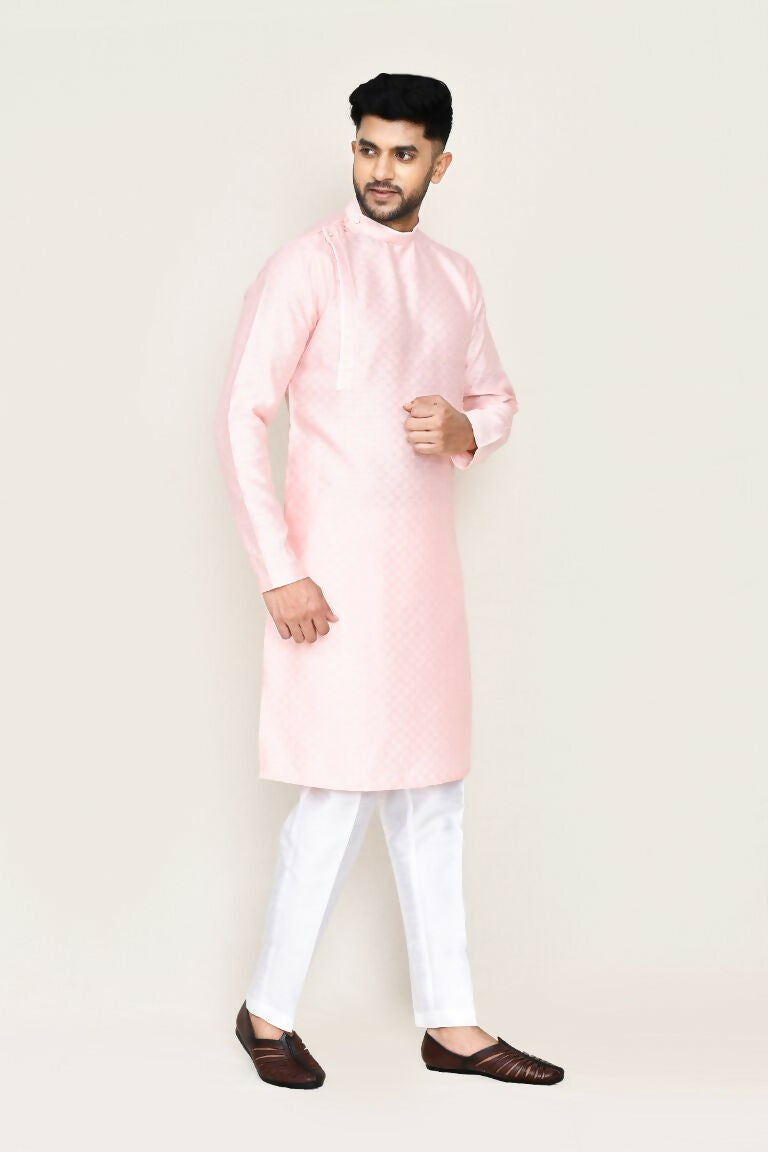 Joban Fashion Pink Colored Jacquard Silk Fabric Kurta With Straight Fit Pant | Grocsy