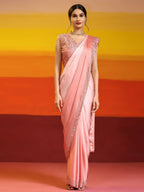 Peach Ombre Satin Georgette Plain Ready to wear Saree with stitched Blouse - Vrinda | Grocsy