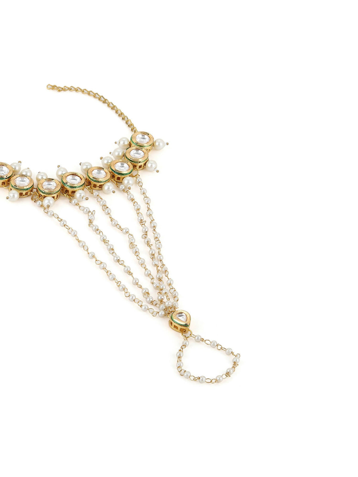 Women's Gold-Toned White Brass Kundan Gold-Polished Link Bracelet - Ruby Raang | Grocsy