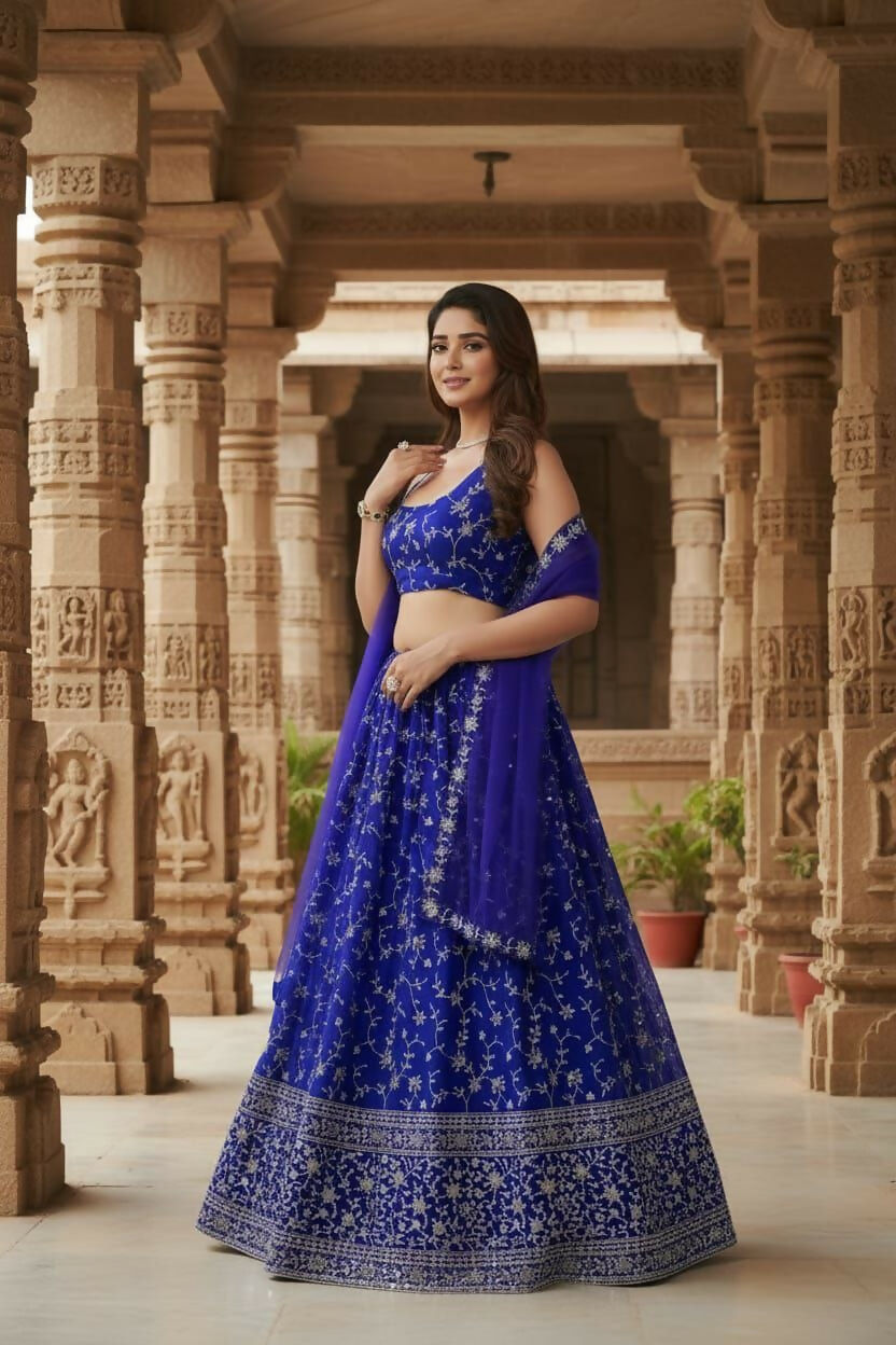 Lehenga Mart Designer Indian Wedding Lehenga Choli-Blue | Grocsy