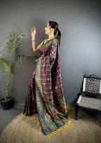 Joban Fashion Wine Banarasi Soft Silk Woven Saree | Grocsy