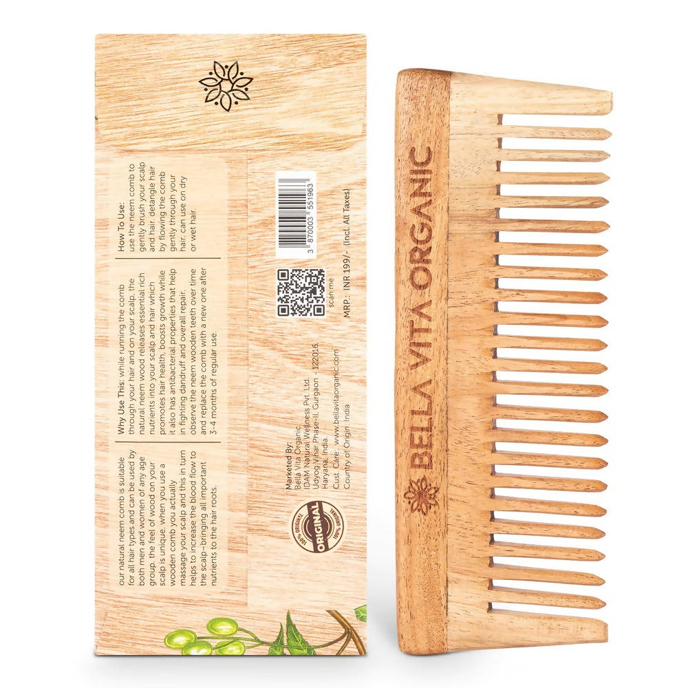 Bella Vita Organic Wide Teeth Wooden Comb for Detangled Hair | Grocsy