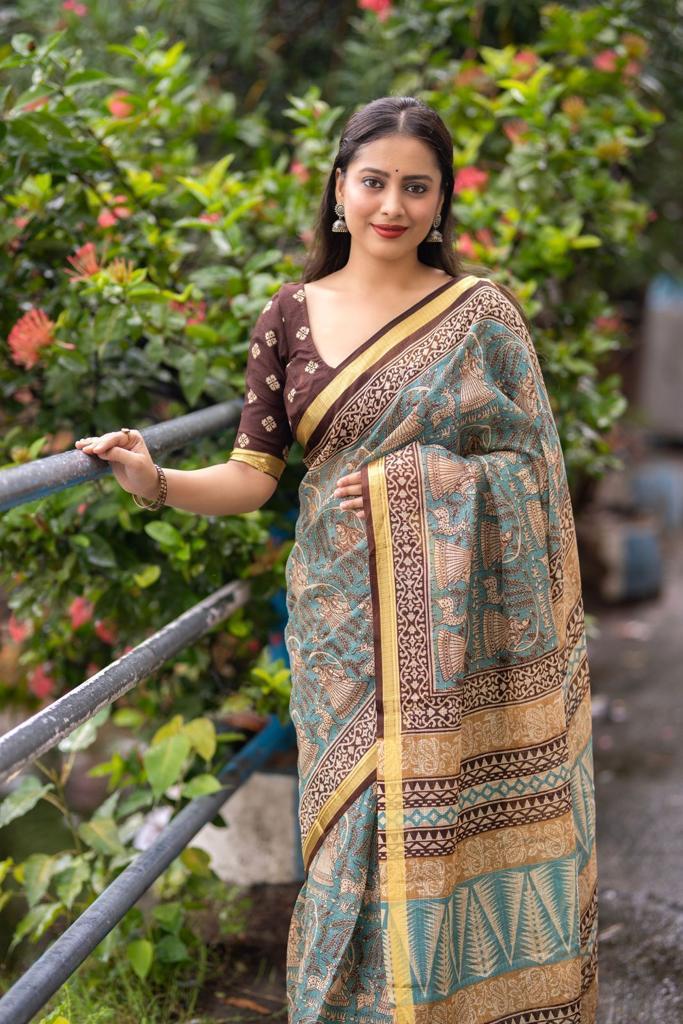 Grey Silk Blend Geometric Saree with Unstitched Blouse - Hiral Fashion | Grocsy