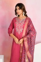 Ethnic Festive Wear Chanderi Red Stitched Suit With Dupatta - Tanisha | Grocsy