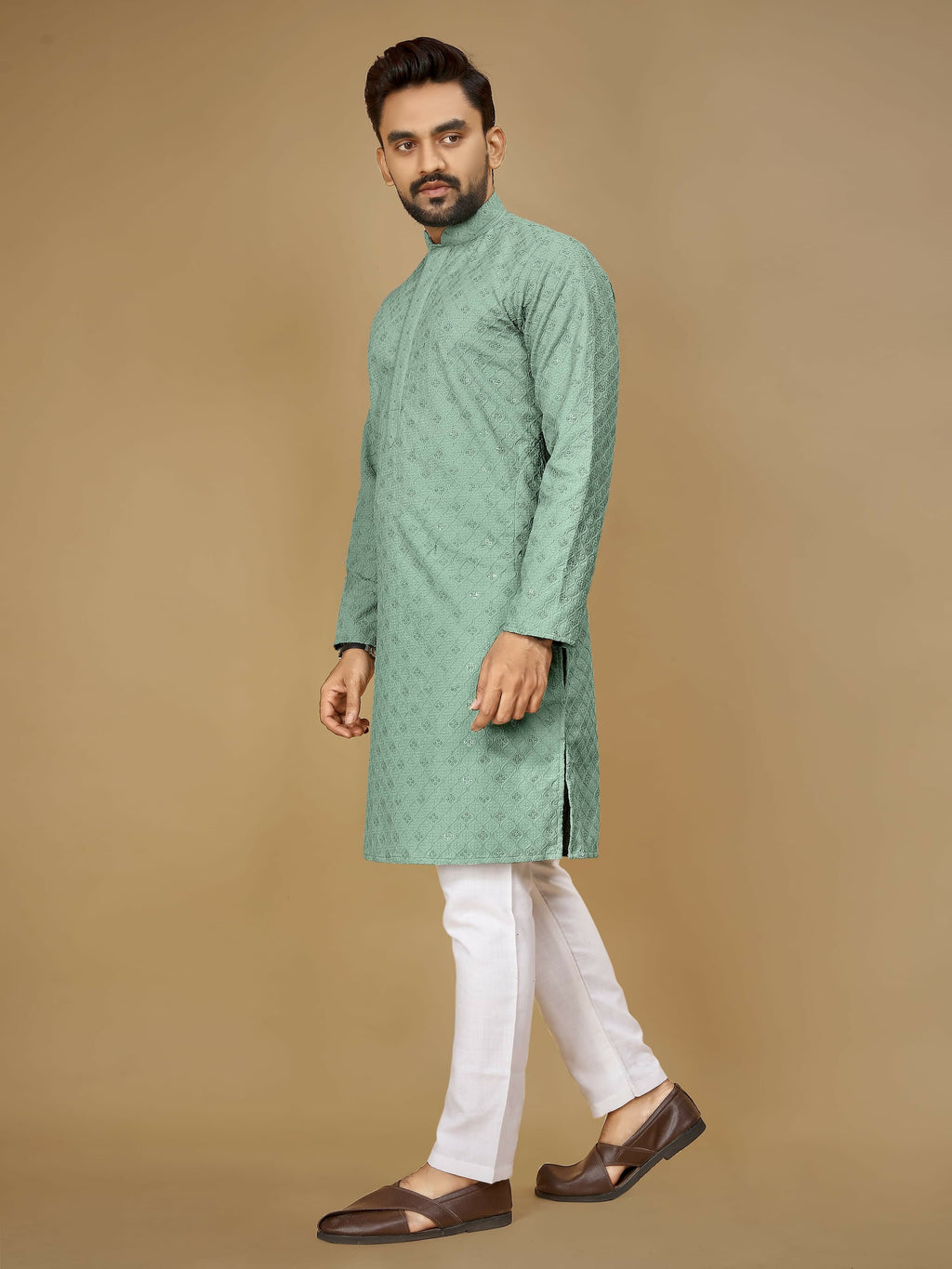 Anaita Sea_Green Embroidered Rayon Straight Kurta | Grocsy