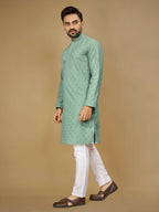 Anaita Sea_Green Embroidered Rayon Straight Kurta | Grocsy