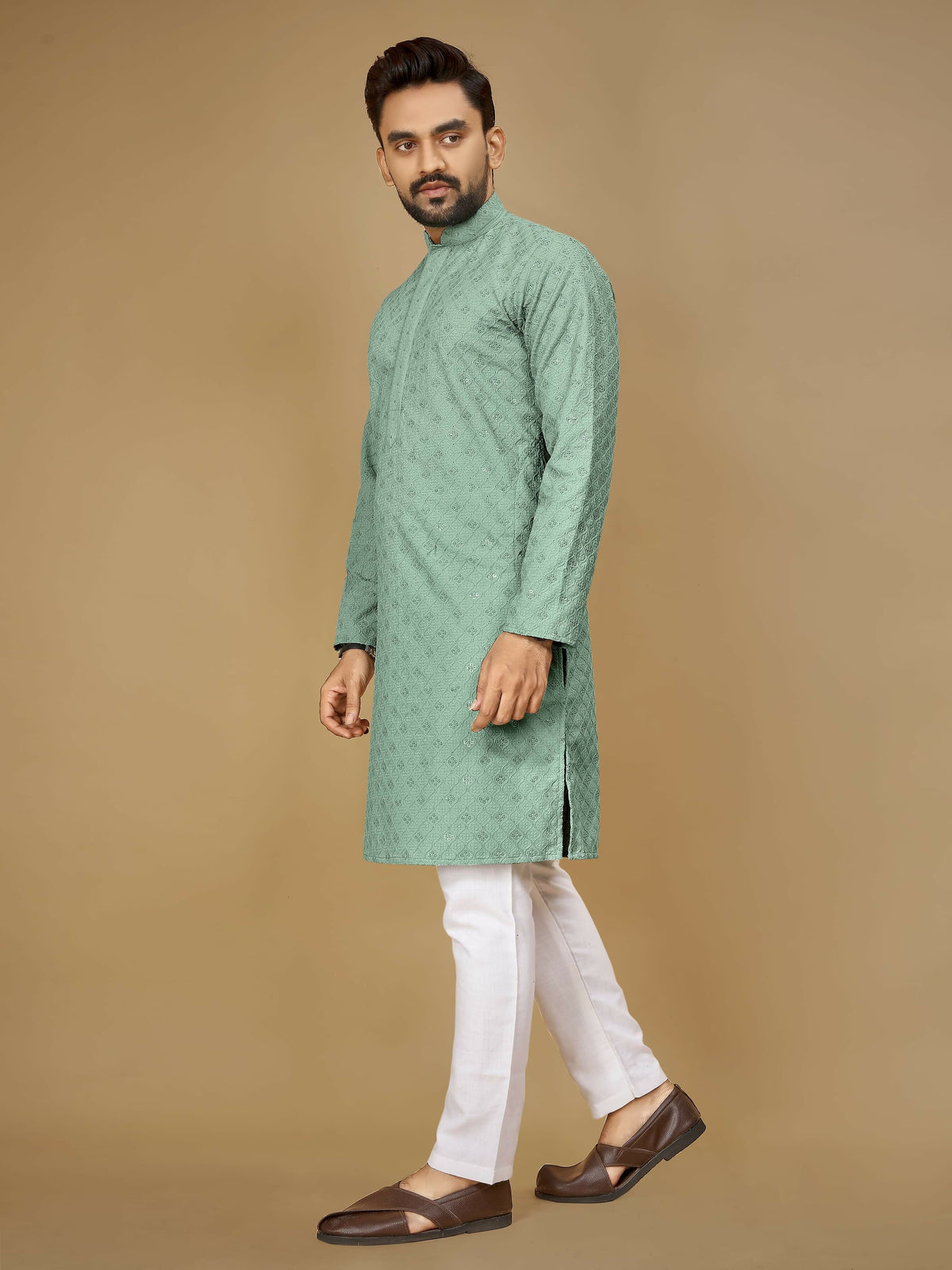 Anaita Sea_Green Embroidered Rayon Straight Kurta | Grocsy