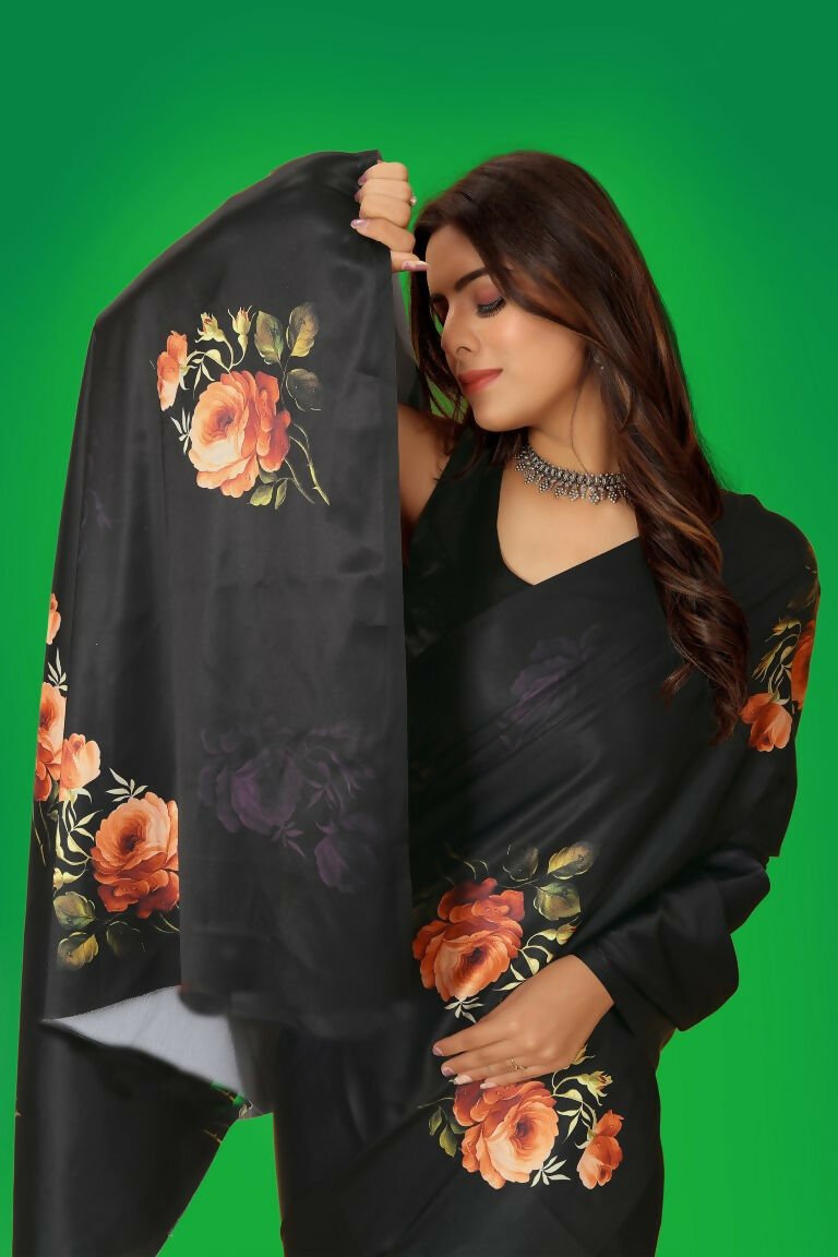 Aayaa Designer Printed Satin Saree - Multi Color | Grocsy