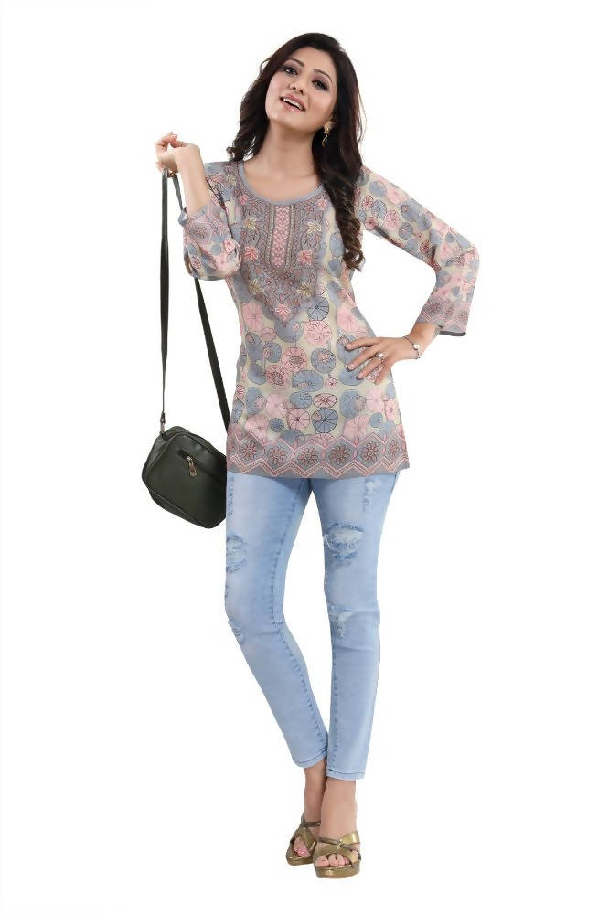 Snehal Creations Elegant Pastel Color Summer Cool Printed Tunic Top | Grocsy