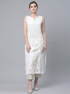 Ahalyaa Women Off White Pure Cotton Printed Kurta with Trousers | Grocsy