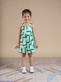 Snakes and Ladders Girls Green Table Print Jumpsuit from Siblings Collection | Grocsy