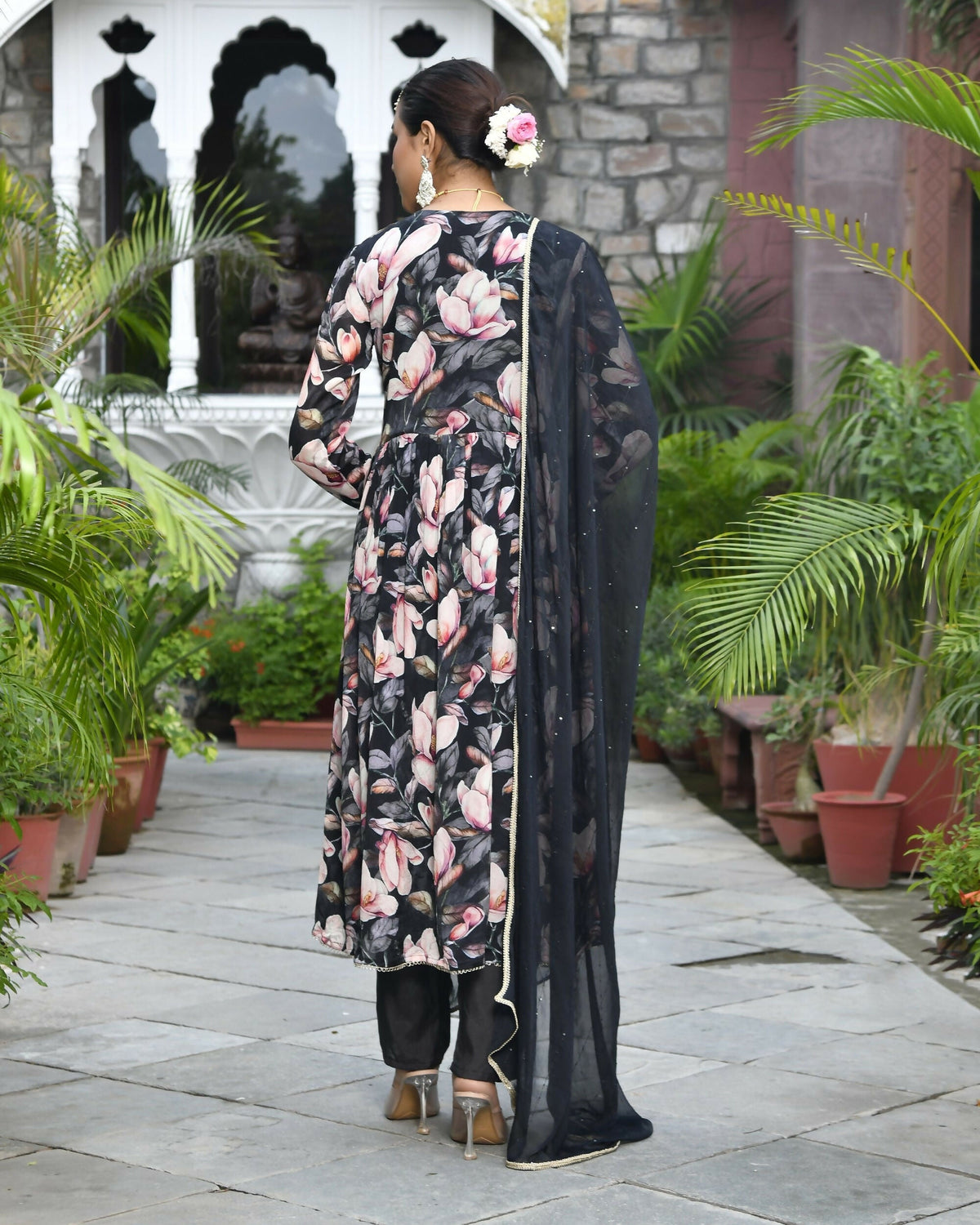 Vaasva Women's Chinon Emboidered Angrakha Anarkali Set With Solid Pant & Solid Embroidered Dupatta | Grocsy
