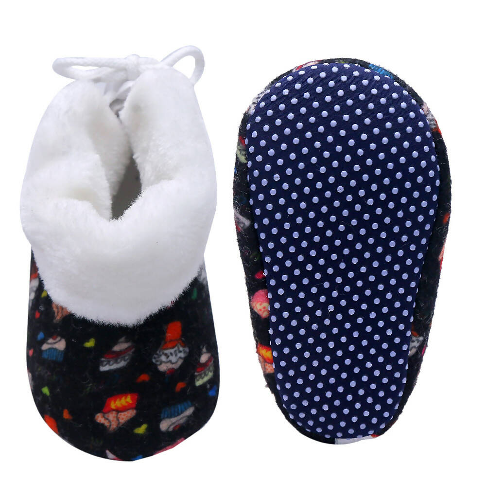 Tiny Bugs Unisex Printed Winter Booties - Black | Grocsy